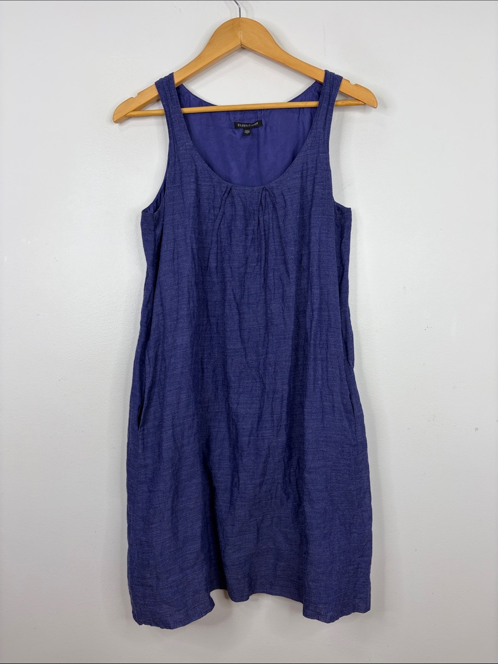 Eileen Fisher Dress Womens Small Blue Sleeveless Cotton Silk Tank Scoop Neck